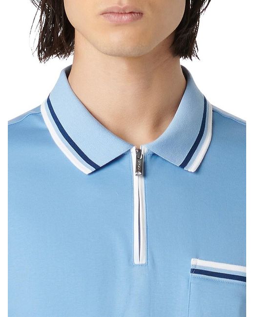 Bugatchi Blue Cotton Short-Sleeve Polo Shirt for men
