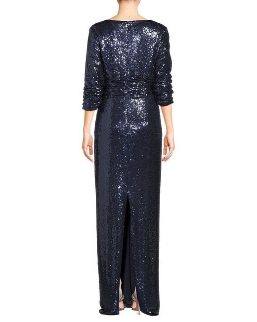 FOCUS BY SHANI Black Sequin Column Evening Gown