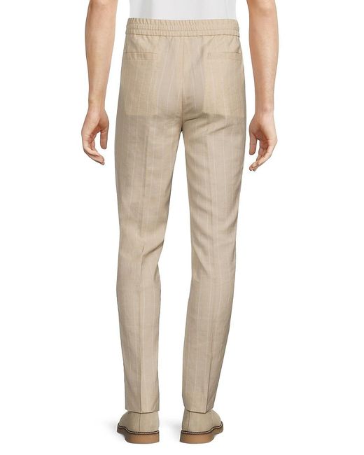 Brunello Cucinelli Natural Leisure Fit Striped Drawstring Linen Blend Pants for men