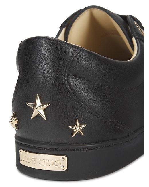 Jimmy Choo Black Cash Star-Studded Leather Sneakers