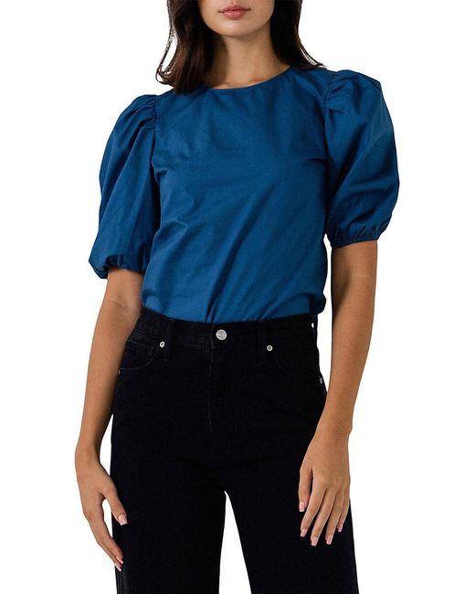 English Factory Cotton Poplin Puffsleeve Top in Teal (Blue) Lyst Canada