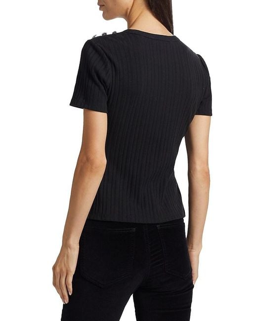 Veronica Beard White Draya Embellished Knit Crop T-Shirt