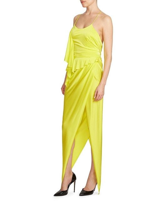 Alexandre Vauthier Yellow Spaghetti-Strap Draped Maxi Dress