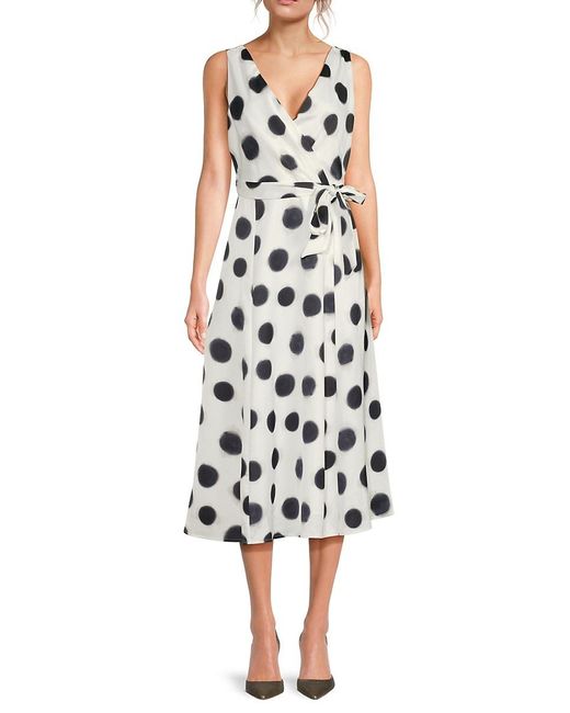 Halston Heritage White Polka Dot Wrap Midi-Dress
