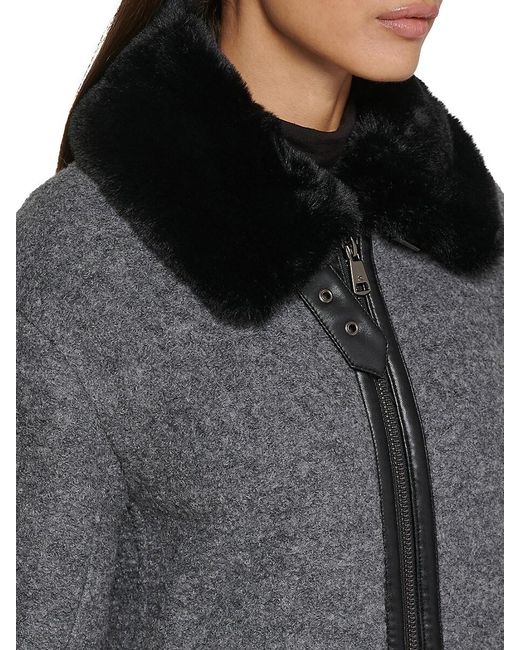Kenneth Cole Gray Faux Fur Trim Jacket