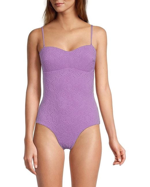Sea Level Purple Sweetheart Schiffli One Piece Swimsuit