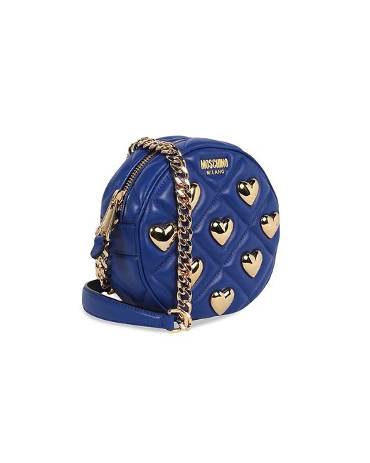 Moschino Blue Stud Quilted Round Leather Shoulder Bag