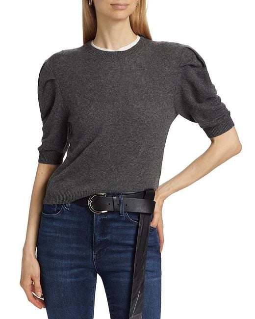 FRAME Black Ruched Sleeve Cashmere & Wool Sweater