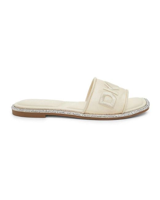 DKNY White Badin Logo Embellished-Trim Flat Sandals
