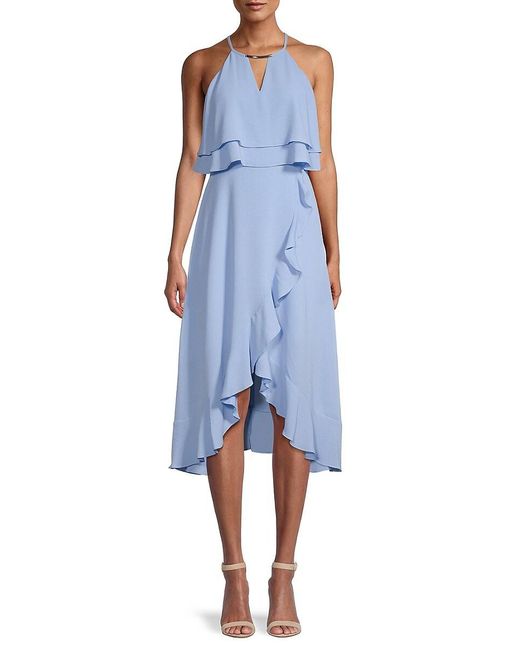 kensie halter neck ruffle dress