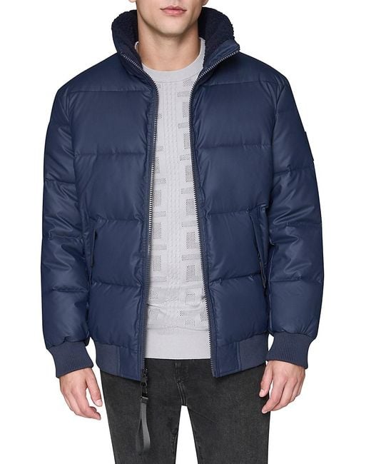 Karl Lagerfeld Blue Faux Shearling Lined Regular Fit Puffer Jacket for men