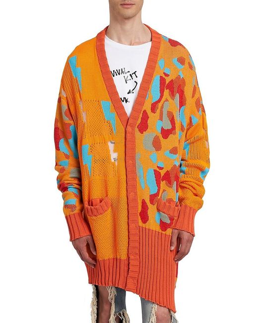 Members of The Rage Orange Jaquard Asymmetrical Cotton Cardigan for men