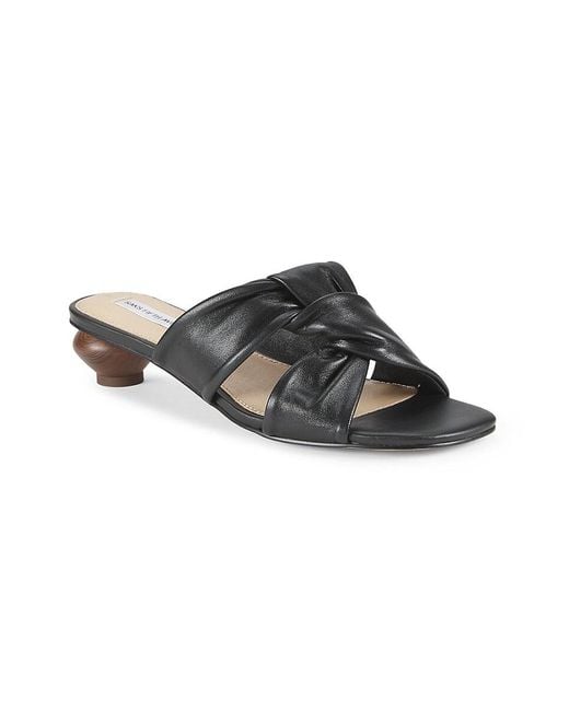 Saks Fifth Avenue Black 30Mm Leather Knot Slide Sandals