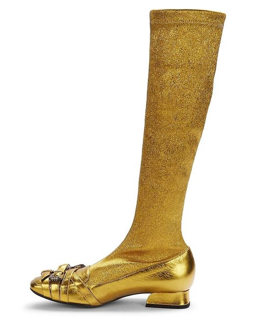 Bottega Veneta Loafer Leather Knee High Sock Boots in Yellow | Lyst UK