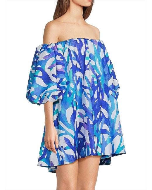 MILLY Blue Jamie Under The Sea Cotton Oversized Minidress