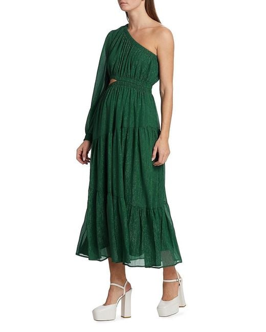 Moon River Black Shirred One-Shoulder Midi-Dress