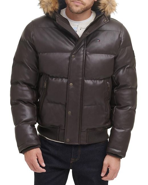 Tommy Hilfiger Gray Faux Fur Hood Puffer Jacket for men
