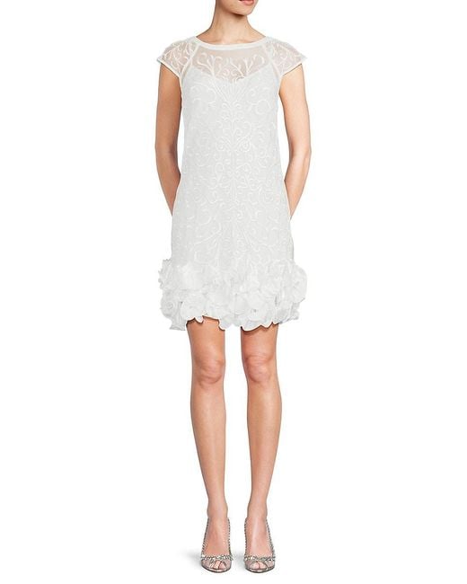 Guess White Embroidered Ruffle Mini Dress