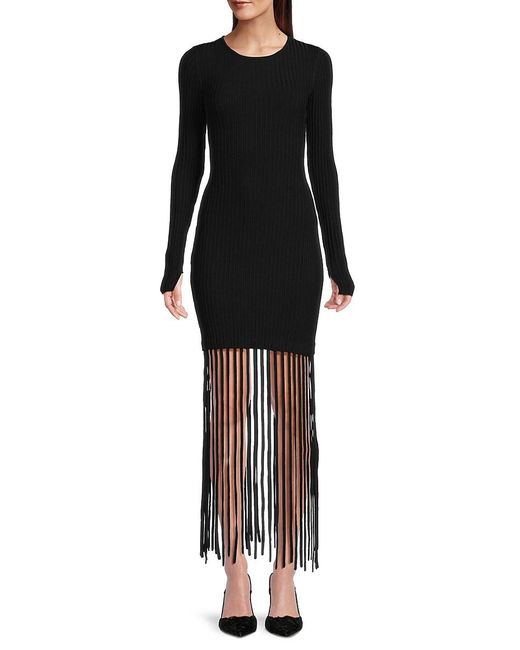 Ganni Black Fringed Knit Mini Dress