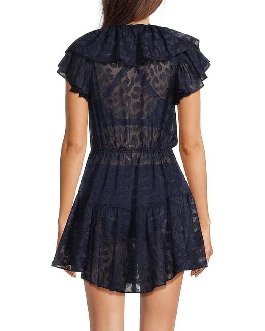 MILLY Blue Dana Leopard Burnout Cover-Up Minidress