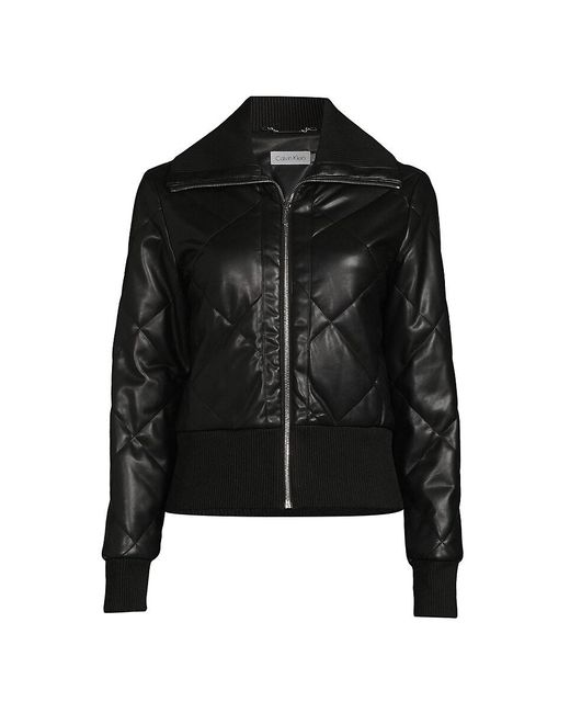Calvin Klein Black Faux Leather Quilted Jacket