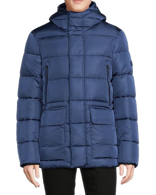 Save The Duck Blue Quilted & Hooded Puffer Jacket for men