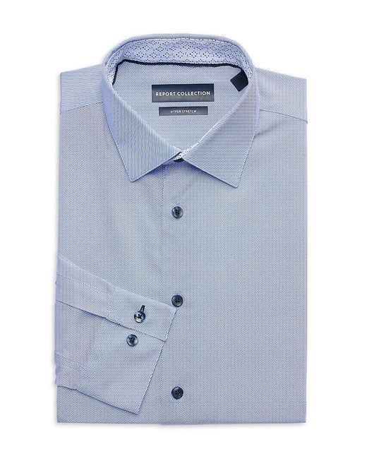 Report Collection Blue 4 Way Long Sleeve Twill Dress Shirt for men