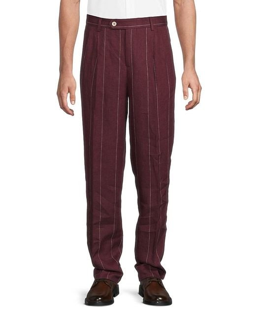 Brunello Cucinelli Striped Linen Trousers in Red for Men