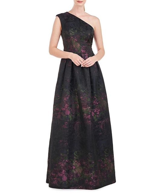Kay Unger Women's Black One-Shoulder Abstract Brocade A-Line Gown Kay Unger Women's Black One-Shoulder Abstract Brocade A-Line Gown