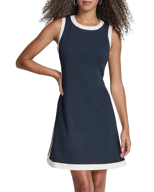 DKNY Blue Contrast Trim Scuba Crepe Minidress