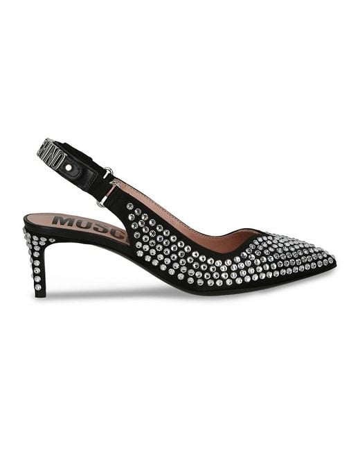 Love Moschino Metallic 60Mm Crystal-Embellished Satin Slingback Pumps