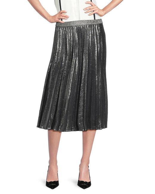 Tommy Hilfiger Black Pleated Metallic Midi Skirt