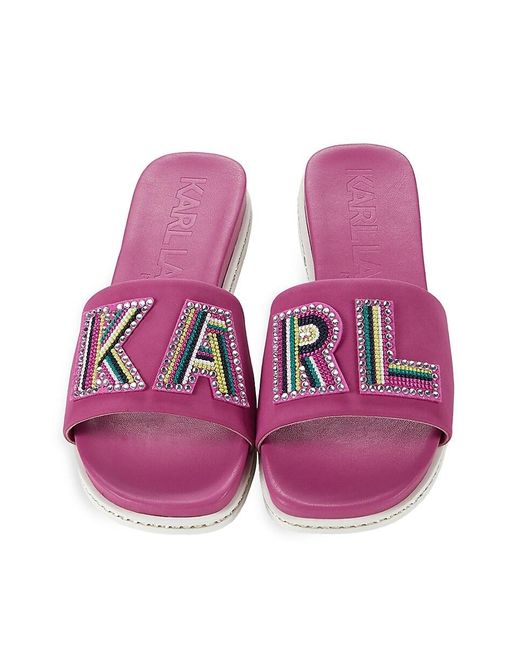 Karl Lagerfeld Pink Embellished Logo Slides
