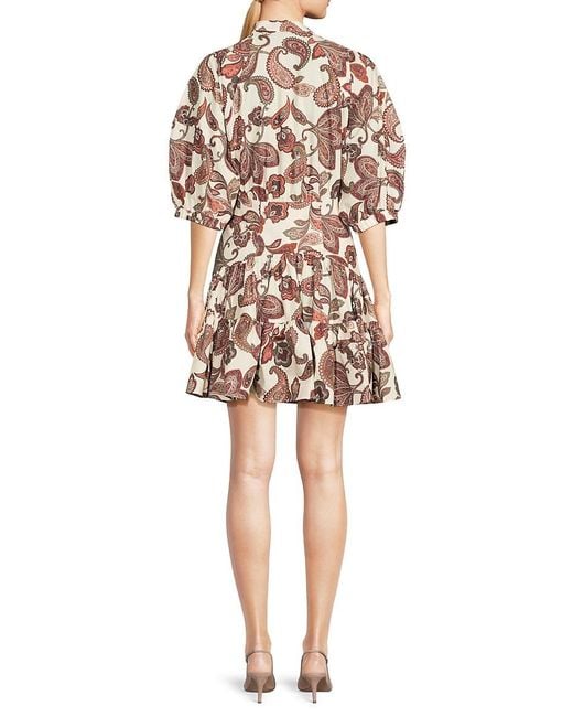 BCBGMAXAZRIA White Paisley Print Button-Front Minidress
