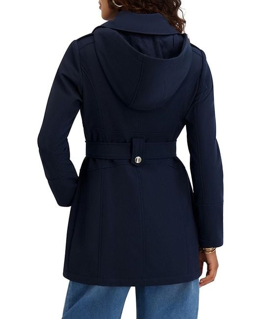 Kensie Blue Softshell Double-Breasted Trench Coat