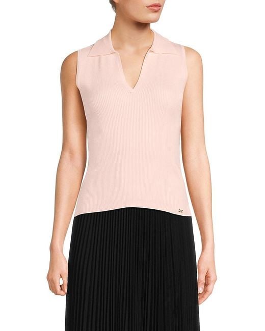 Calvin Klein Pink Ribbed V-Neck Sleeveless Top