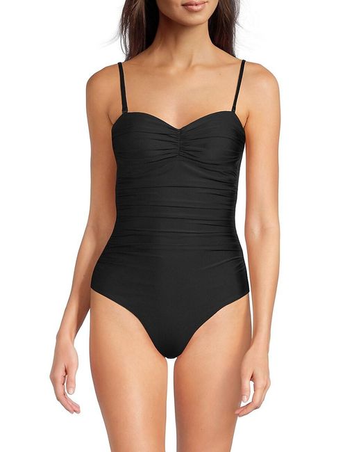 Ganni Black Ruched One Piece Swimsuit