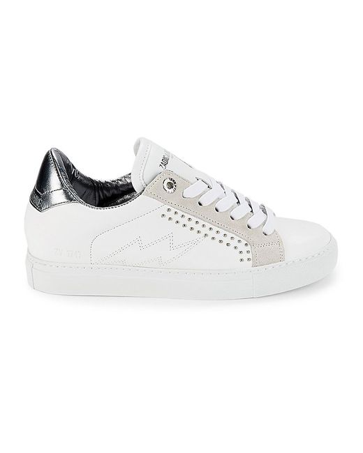 Zadig & Voltaire White Studded Leather Lightning Bolt Sneakers