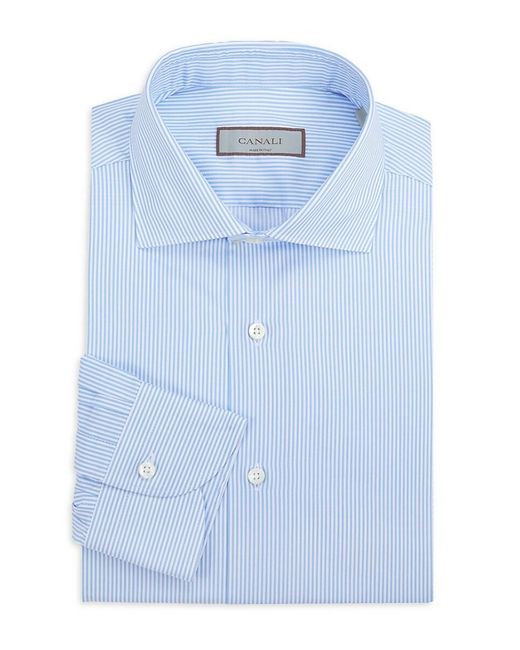 Canali Blue Striped Cotton Slim-Fit Dress Shirt for men