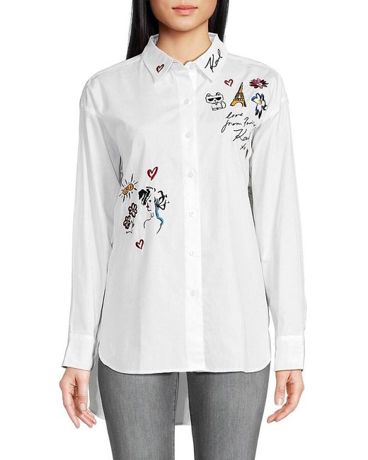 Karl Lagerfeld White Graphic & Embroidery Shirt
