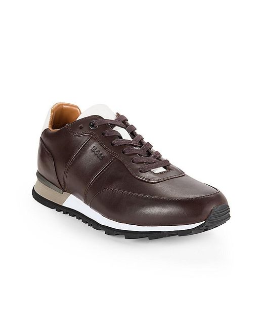 Boss Brown Parkour Leather Low Top Sneakers for men