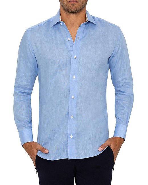 Bertigo Blue Long Sleeve Linen Shirt for men
