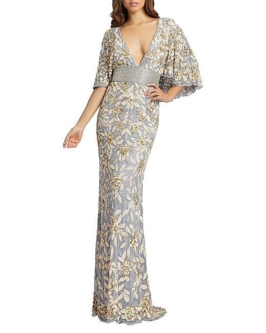 Mac Duggal Capelet Sequin Sheath Gown in Gray Lyst
