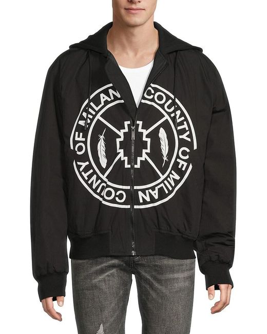Marcelo Burlon Black Skate Cross Graphic Hooded Bomber Jacket for men