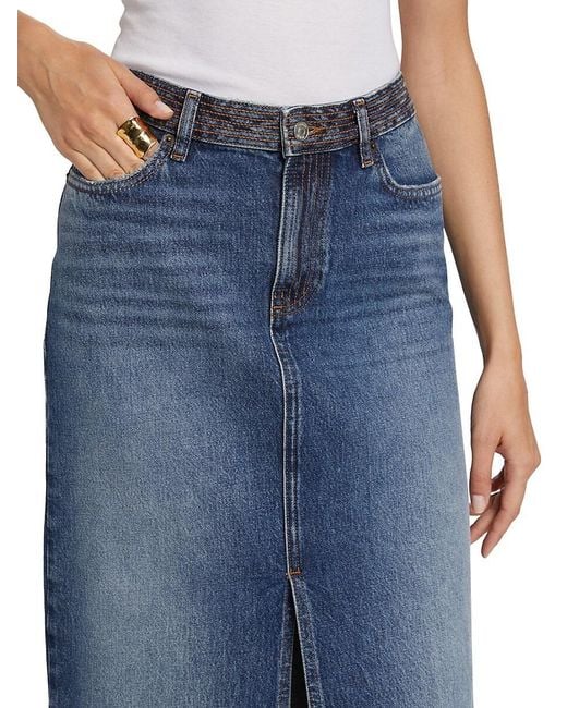 Ba&sh Blue Math Denim Sheath Midi-Skirt