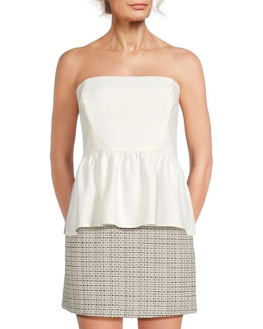 French Connection White Whisper Strapless Peplum Top