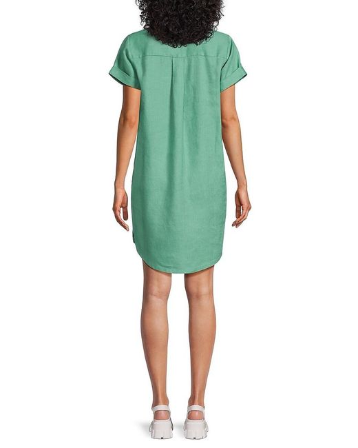 Saks Fifth Avenue Green 100% Linen Mini Polo Dress