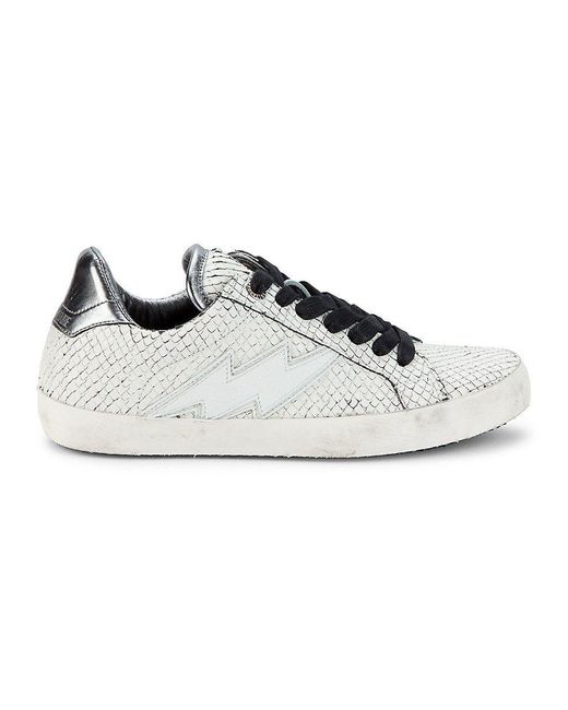 Zadig & Voltaire Neo Keith Snakeskin Embossed Leather Sneakers in White