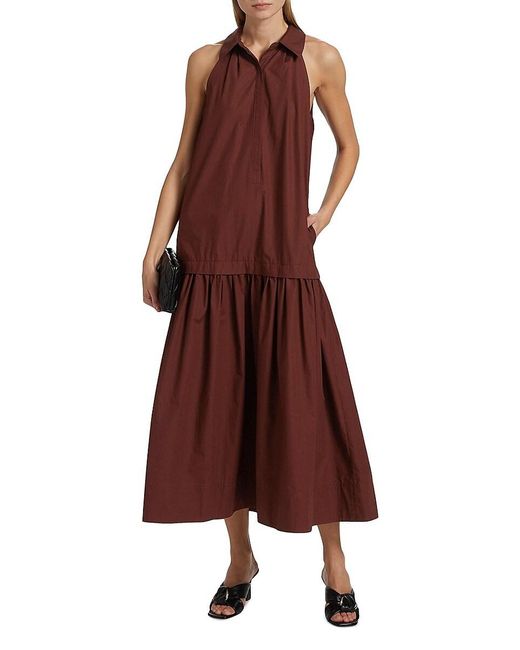 A.L.C. Brown A. L.C. Vera Cotton Drop-Waist Midi-Dress