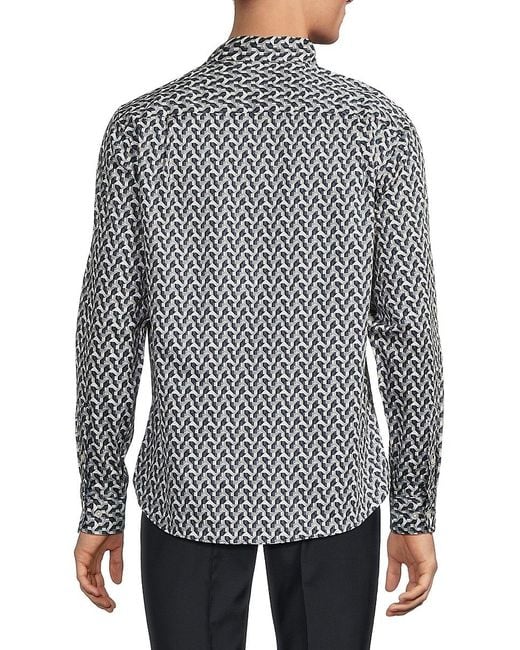 Ted Baker Gray Soren Geometric Stretch Cotton Shirt for men